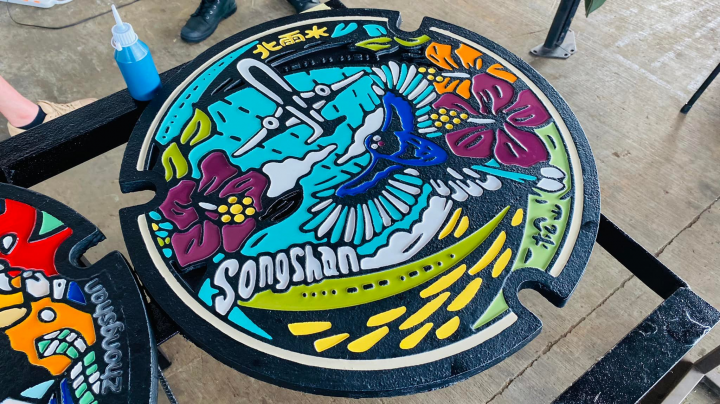 One of the specially-designed manhole covers